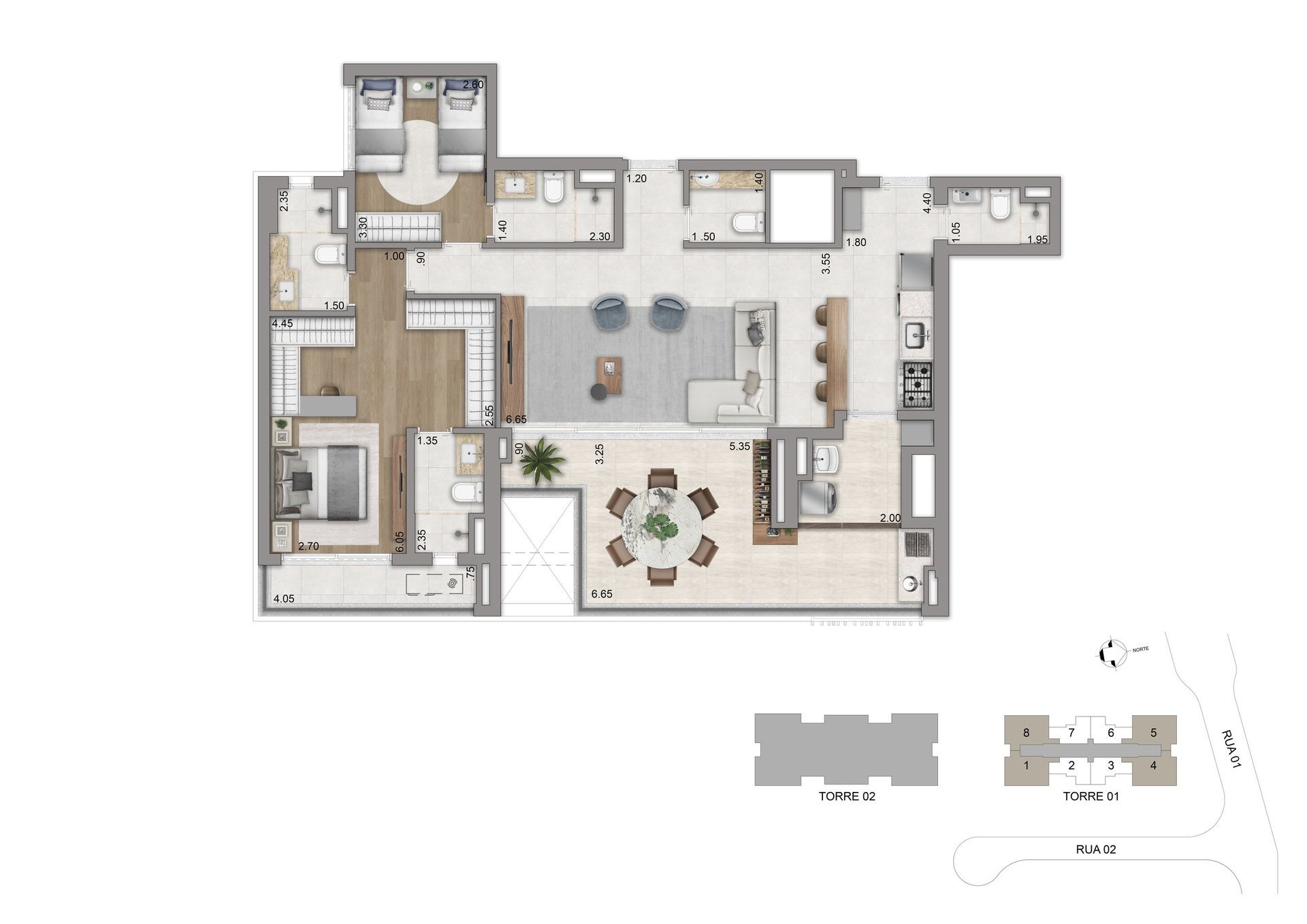 Planta 123 m² opção 2 - Torre 01