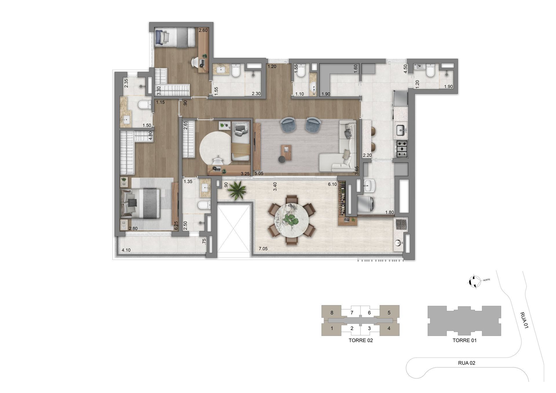 Planta 134 m² opção 1 - Torre 02