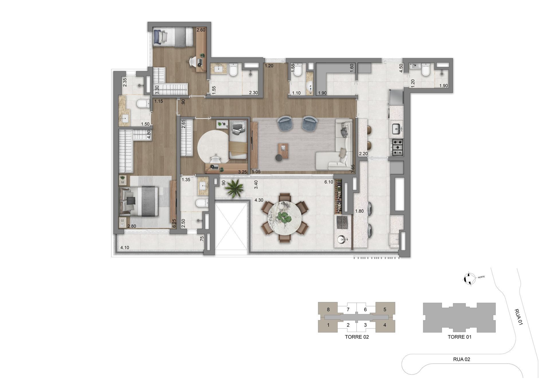 Planta 134 m² opção 2 - Torre 02