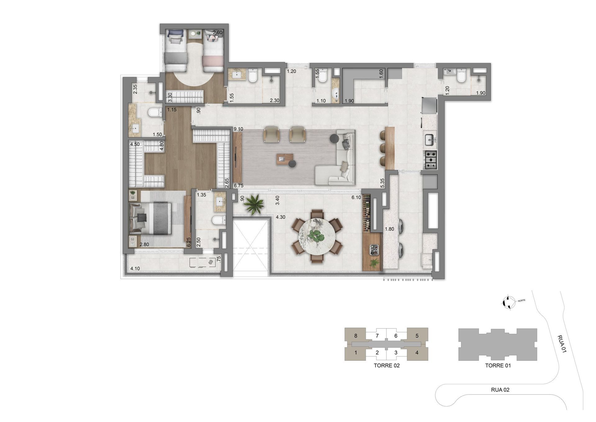 Planta 134 m² opção 3 - Torre 02