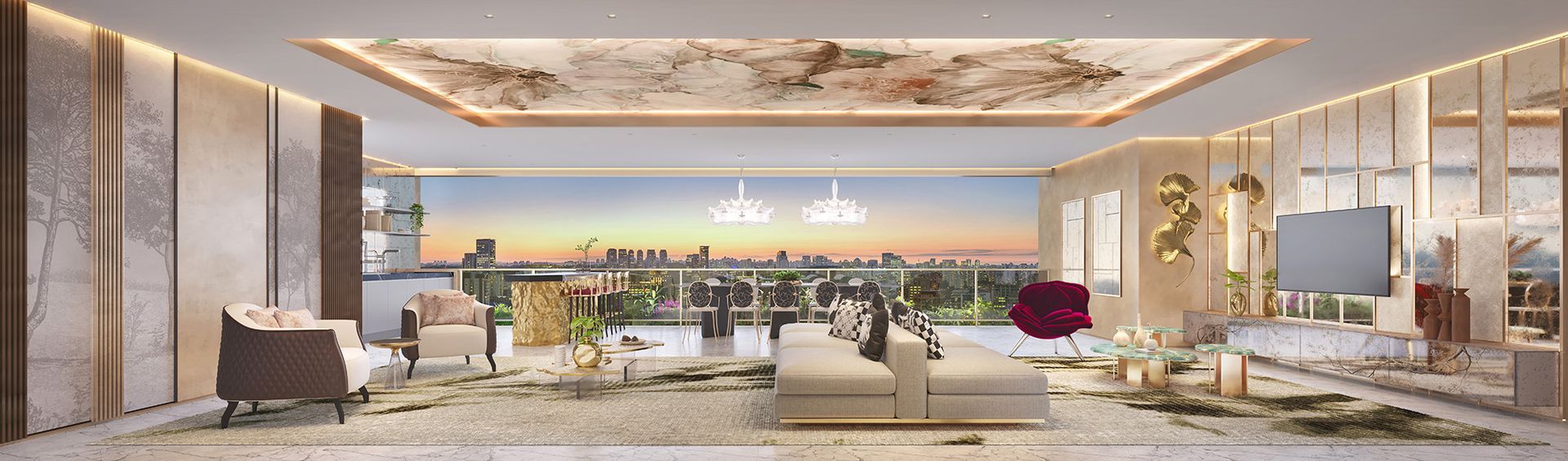 Living do apartamento de 200 m² da East